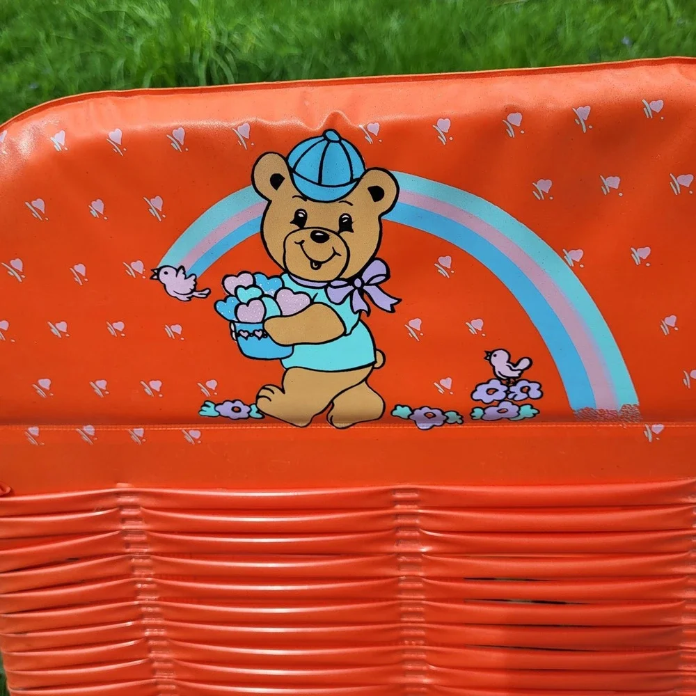 Kids Vintage Jelly Tube Lawn Chair Chaise Lounge Red Orange Bear 50